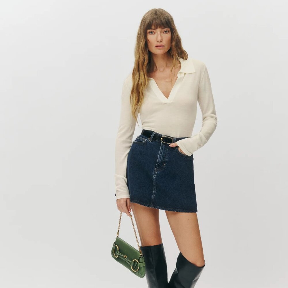 Reformation Lydia High Rise Denim Mini Skirt Blue - Size 28